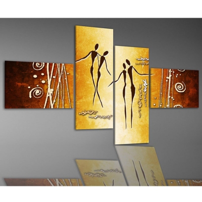 hand made oil wall art golden couple shopping home decoration abstract landscape oil painting on canvas 4pcs/set