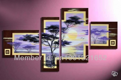 hand-painted hi-q modern art home decorative landscape oil painting on canvas the woods in the evening 4pcs/set framed