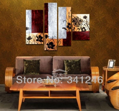 hand-painted hi-q modern fashion wall art home decorative abstract oil painting on canvas four leaf clover 4pcs/set framed-1