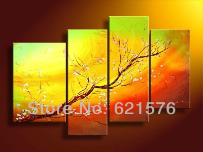 hand-painted hi-q modern hanging wall art home decorative flower oil painting on canvas windblown plum blossom 4pcs/set framed