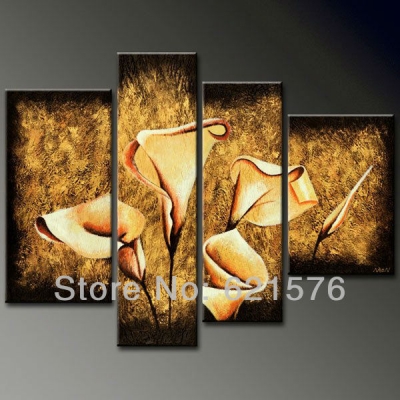 hand-painted hi-q modern hanging wall home decorative flower oil painting on canvas brown budding calla lily 4pcs/set framed