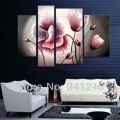 hand-painted hi-q modern home decorative abstract flower oil painting on canvas blooming light purple corn popy -4pcs/set framed