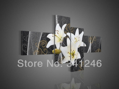 hand-painted hi-q modern wall art home decorative flower oil painting on canvas white lily flower texture 4pcs/set framed