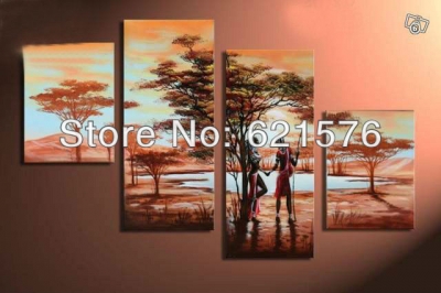 hand-painted hi-q modern wall art home decorative landscape figure oil paintings on canvas lovers under the tree 4pcs/set framed