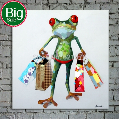 hand painted modern european wall art picture living room home decoration abstract shopping frog cartoon oil painting on canvas