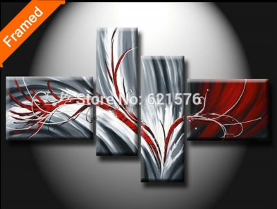 hand-painted modern wall art picture for living room home decor red flying wing abstract group oil painting on canvas art framed