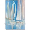 hand-painted modern wall art picture home decor for living room abstract blue sea white sailing boats oil painting on canvas