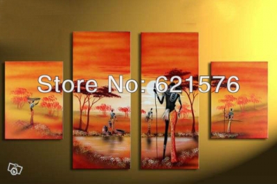 hand painted modern wall art picture home decor landscape figure oil painting on canvas african people busy happy life framed