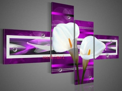 handpainted 4 piece white flower modern decorative oil painting canvas wall art purple pictures for decor living room gift