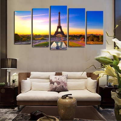 luxry unframed 5 panels eiffel tower modern home wall decor painting canvas art hd print painting canvas wall picture for home d