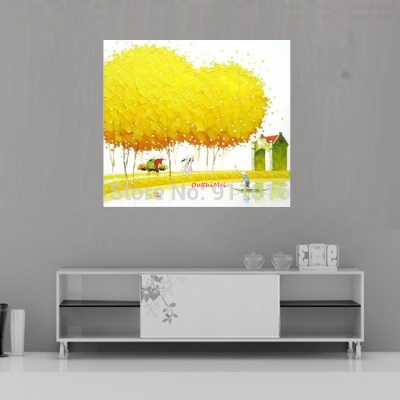 new hand painted modern landscape oil painting on canvas wall paintings hang picture for living room decor yellow tree