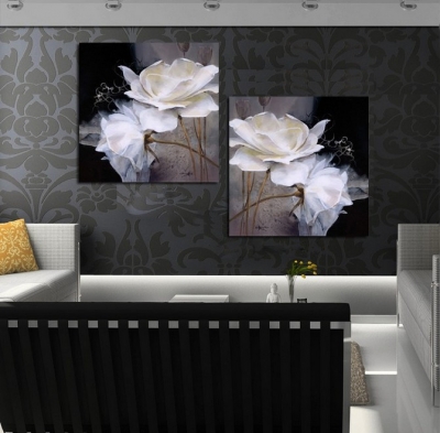 popular 2 piece sell modern wall painting white flowers home decorative art picture paint on canvas prints