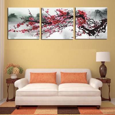 unframed 3 sets red plum blossom flowers painting art hd picture home decor on canvas modern wall prints artworks