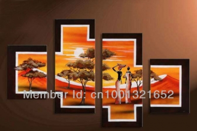 whole hand-painted hi-q modern home decorative landscape woman oil painting on canvas women in the desert 4pcs/set framed