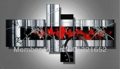 whole hand-painted hi-q modern wall art home decoration abstract group oil painting on canvas gray fly line 4pcs/set framed