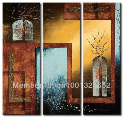 whole hand-painted hi-q modern wall art home decorative abstract oil painting on canvas windowsill tree 3pcs/set framed