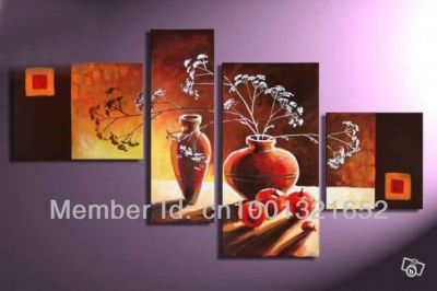 whole hand-painted hi-q modern wall art home decorative landscape oil painting on canvas stean flower apple 4pcs/set framed