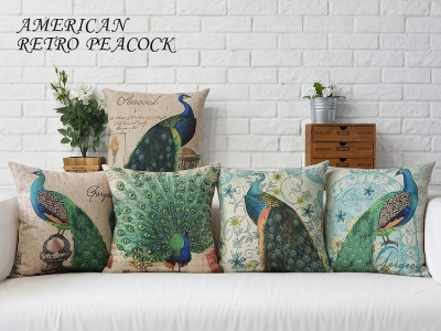 whole watercolor 5pcs peacock printing cushions 45*45cm birds pillow linen pillow cushion pillowcase !