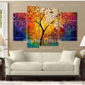 hand no framed 4cm stretched sunshine branch high abstract wall home decor landscape oil painting on canvas 4pcs a set