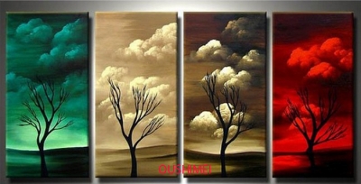 hand painted modern on canvas oil painting wall art focus on the family decorates colorful tree landscape sky view painting