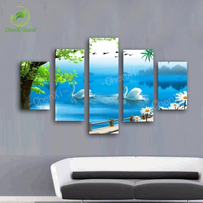 2015 multi combination modern spray painting swan lake landscape oil canvas art painting picture cuadros rectangle unframed