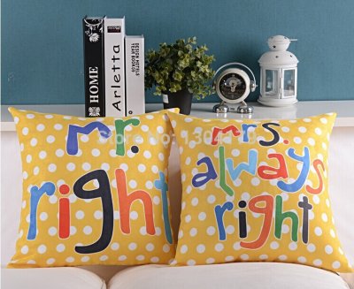 4pcs/lot creative mr&mrs always right wedding style home bedding sofa cushion cover pillow case whole