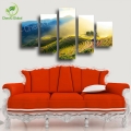 5 panel modern spray painting rice field canwas wal art oil painting nature landscape for living bed room unframed pf1074