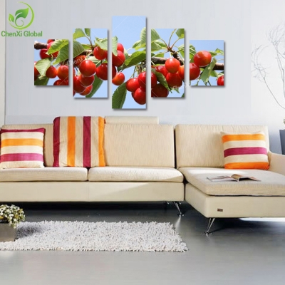 5 panel modern still life kitchen cherry fruit oil painting cuadros canvas wall art home decor for living room unframed