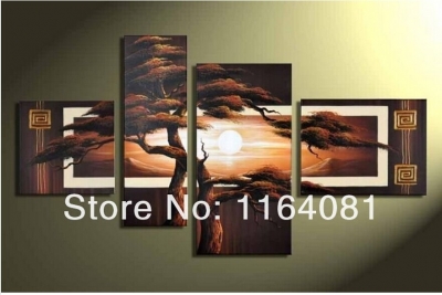 art oil wall art forest sun home decoration modern abstract landscape oil painting on canvas 4pcs/set mixorde no framed