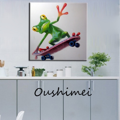 hand painted abstract animal pictures canvas art painting sliding plate frog funny wall picture decor for living room craft