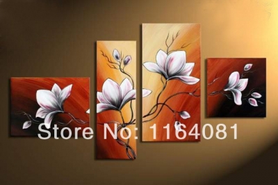 hand-painted art autumn brown red flower bloom home decoration abstract landscape oil painting on canvas 4pcs/set no frameworks