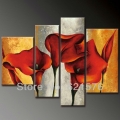 hand-painted hi-q modern hanging wall art home decorative flower oil painting on canvas bronzing calla lily 4pcs/set framed