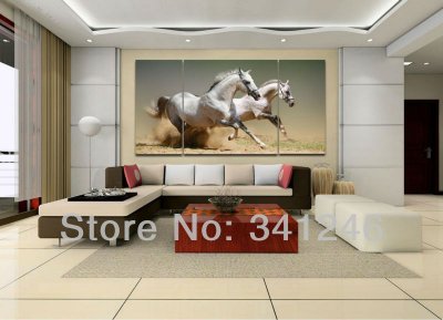 hand-painted hi-q modern wall art home decorative realistic animal oil painting on canvas galloping white horses 3pcs/set framed