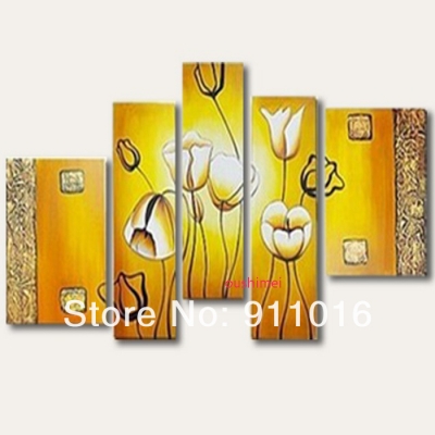 hand painted modern 5 piece set landscape oil painting on canvas golden lily flowers picture wall art home decoration for