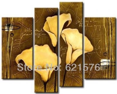 hand-painted modern home wall art living room bedroom decor abstract bright yellow calla lily on brown oil painting on canvas