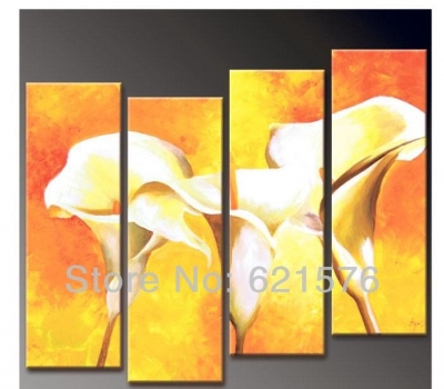 hand-painted modern home wall art living room bedroom decoration abstract light yellow calla lily flower oil painting on canvas