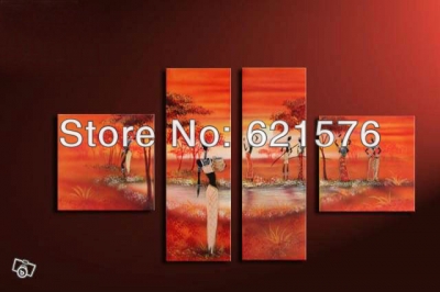 hand painted modern wall art picture home decor abstract landscape figure oil paintings on canvas lakeside dusk 4pcs/set framed