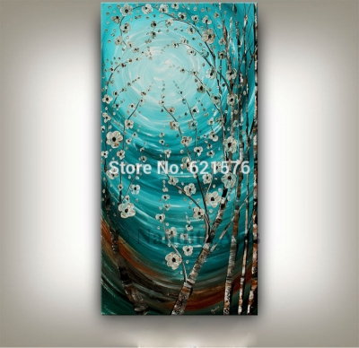 hand-painted modern wall art picture living room home decor abstract blue white apricot blossom tree oil painting on canvas art