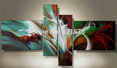 hand-painted modern wall art picture living room home decor green white wild colors abstract oil painting on canvas art framed