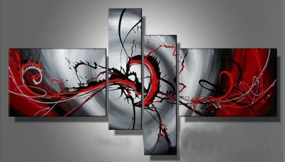 handpainted red and white 4 piece modern abstract oil painting on canvas wall art peacock decorations for home