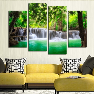 unframed 4 piece green waterfall modern wall art hd picture canvas print painting for living room decor