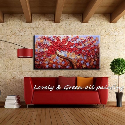 hand painted aesthetic living red floral tree abstract modern oil painting on canvas home decor wall art home decoration