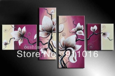 handmade promotion pink lotus waving high q. abstract landscape wall decor oil painting on canvas 4pcs/set flower no framed