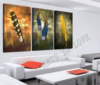 3panel/set modern household decorates yellow feathers landscape wall picture, oil print painting for living room