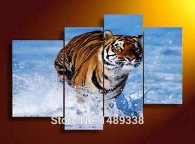 4 panel sell! wall painting animal and tiger paint on canvas prints home decorative art picture f/377