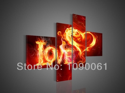 4 piece canvas art fire love heart oil painting hand painted modern abstract red wall decoration picture no framed set