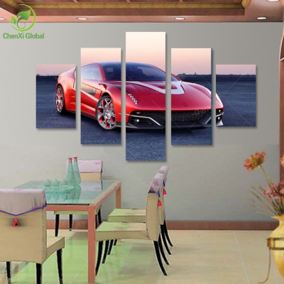 5 panel modern printed luxury red car oil painting wedding cuadros decoracion saloon coupe picture canvas wall art unframed