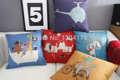 5pcs/lot new animal pillows linen cotton pillow cover cushion cover home decor sofa cushions car office nap cushion18"