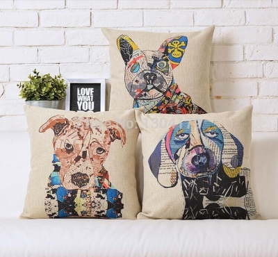 customized small animals linen sofa cushion cover dog patterns decorative pillows cartoon car cushion gift