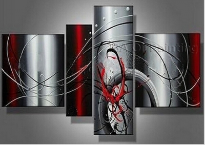 for sell whole handmade 4 piece black white red modern abstract wall art oil painting on canvas pictures